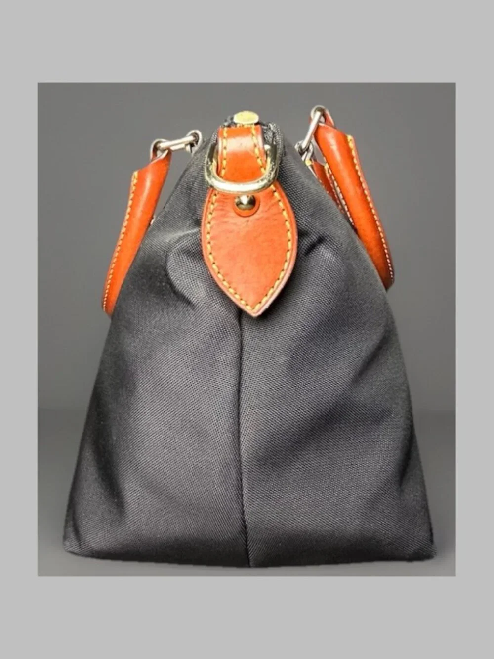 Dooney & Bourke Black Nylon Satchel Shoulder Tote Bag Brown Leather Trim COA